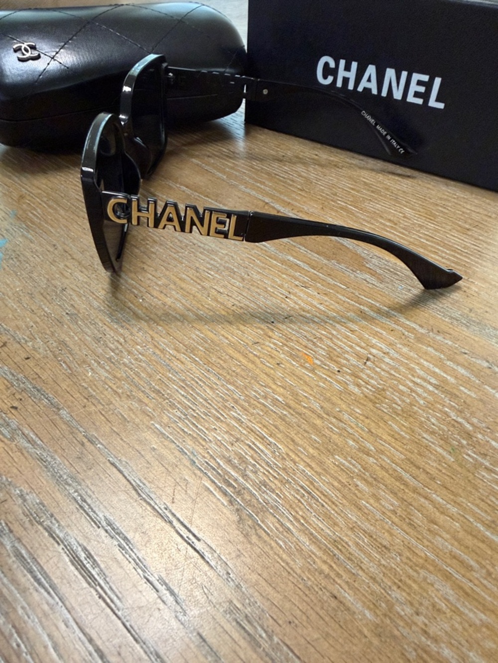 CHANEL Black and Gold Square Sunglasses - Designer Women's Eyewear - Picture 8 of 10